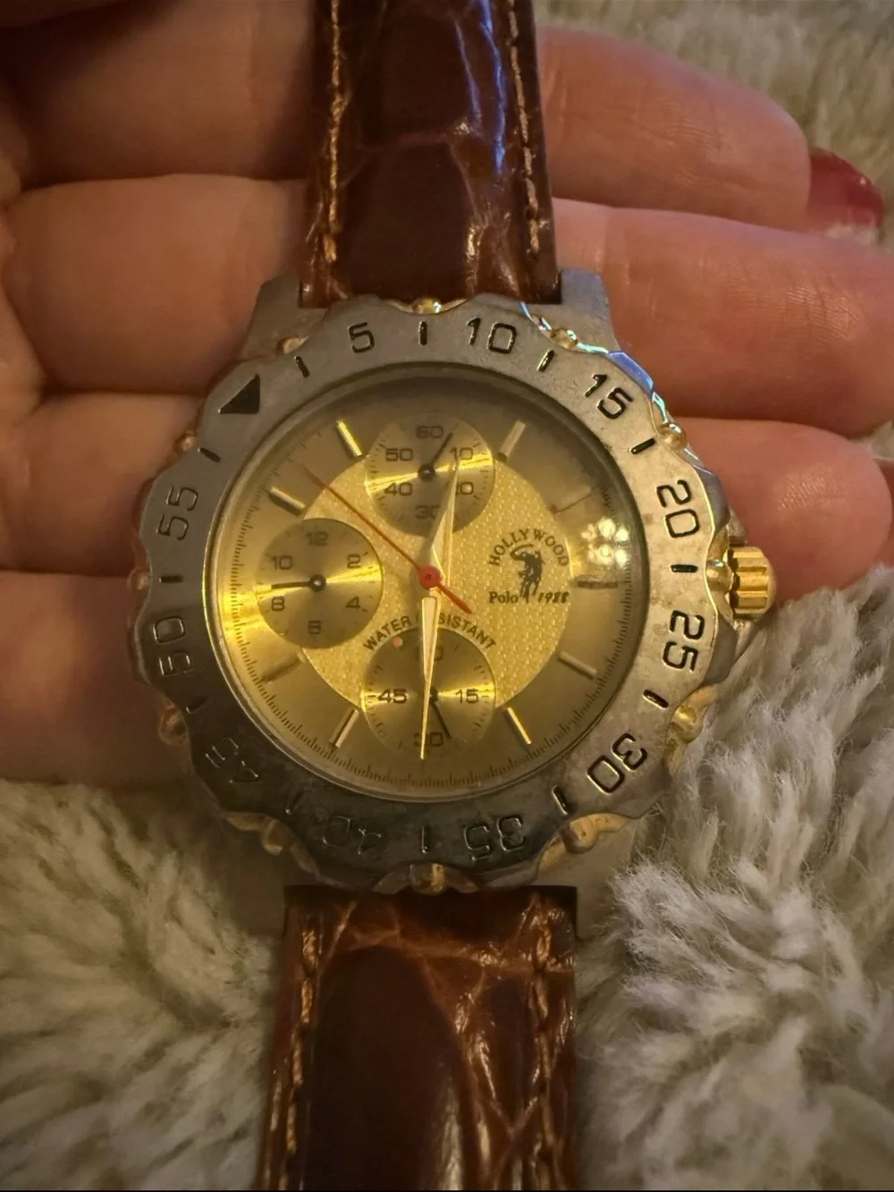 Vintage Gold Dial Brown Leather Men's Chronograph Watch